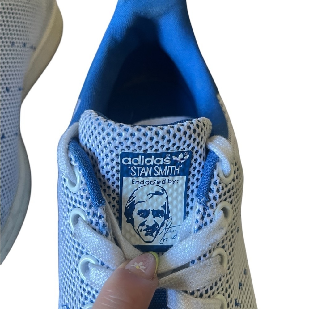Adidas Stan Smith White and Blue Sneakers - Picture 3 of 7